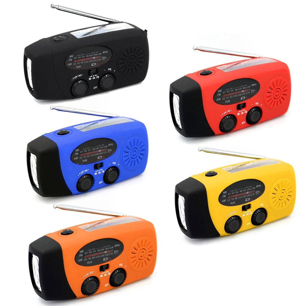 Multifunctional Solar Hand Crank Radio with USB Charging Ports and LED Flashlight