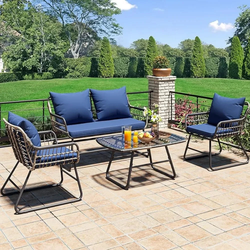 4-Piece Patio Furniture Wicker Outdoor Bistro Set,