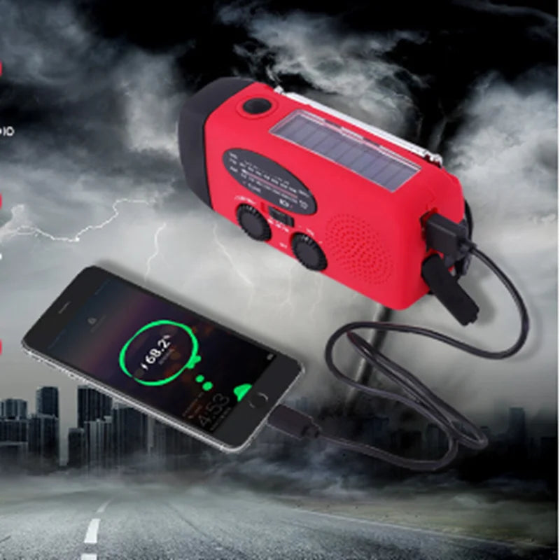 Multifunctional Solar Hand Crank Radio with USB Charging Ports and LED Flashlight