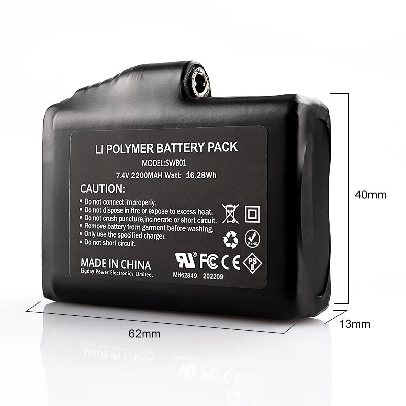 Rechargeable Battery for Heated Gloves, Mittens, Liners, and Socks