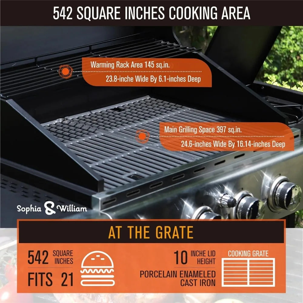 4-Burner Gas BBQ Grill with Side Burner