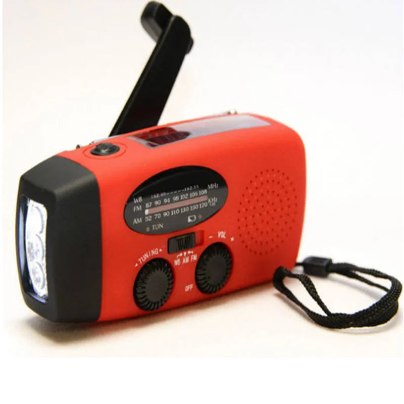 Multifunctional Solar Hand Crank Radio with USB Charging Ports and LED Flashlight