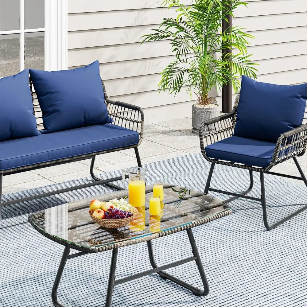 4-Piece Patio Furniture Wicker Outdoor Bistro Set,