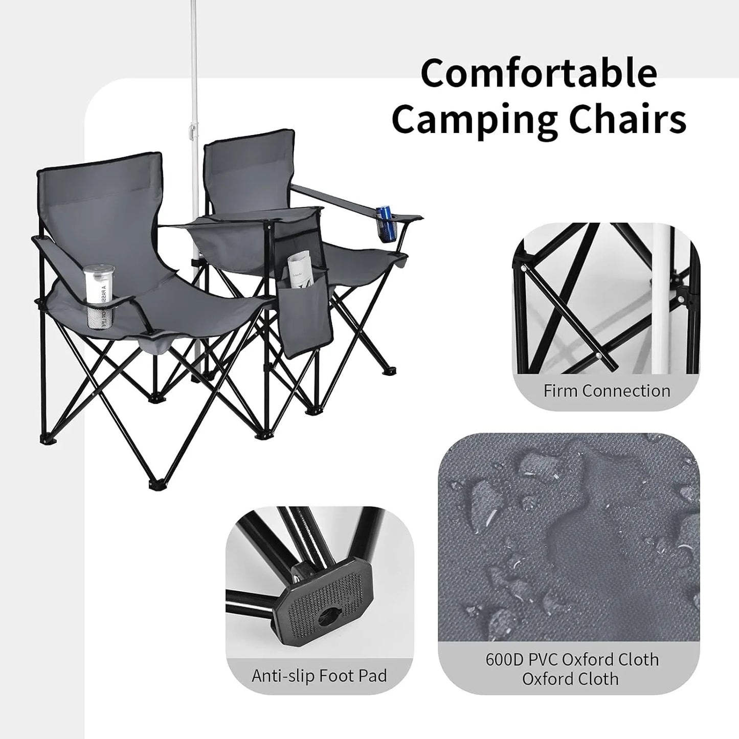 Portable Folding Picnic Double Chair W/Umbrella