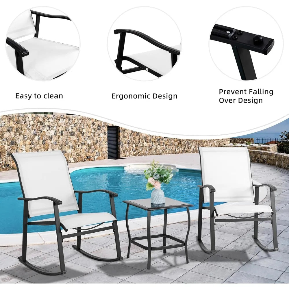 3 Piece Outdoor Rocking Bistro Set