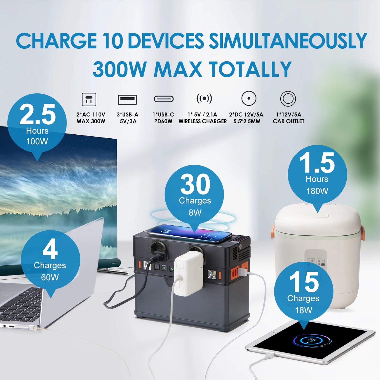 300W Battery For Camping with Solar Generators