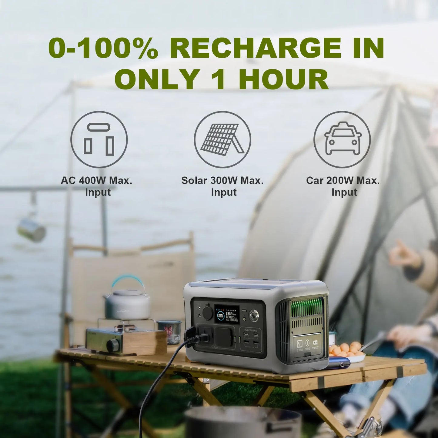 Portable Power Station with Two 600W AC Outlets for Camping